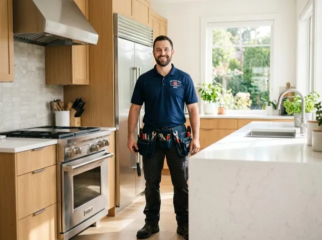 Appliance Repair Hero technician in a Bellerose, NY kitchen after an appliance repair